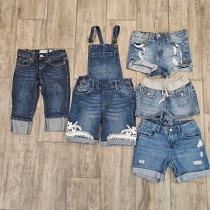 Girls Denim Shorts Overalls‎ Lot of 5 Size 8 Justice Children’s Place Old Navy